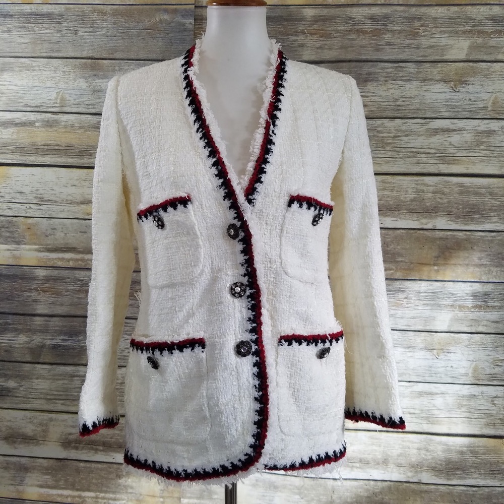 NWT Zara White Tweed Textured Weave Jacket - Picture 5 of 8